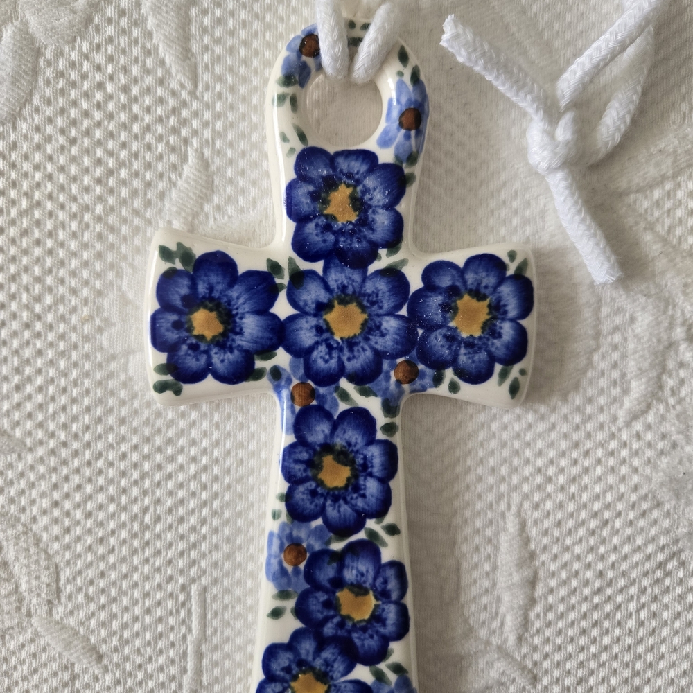 Unikat Blue Floral Ceramic Cross